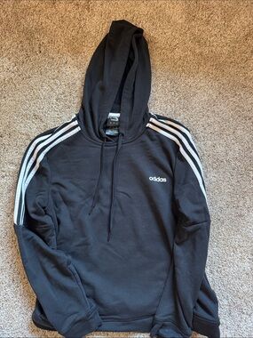adidas Black Hoodie with White Shoulder Stripes